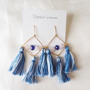 Blue Tassel Boho Earrings